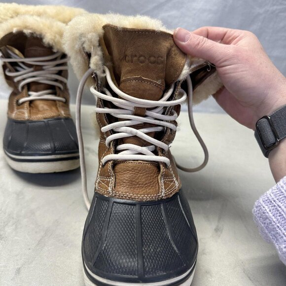 Crocs Boots Womens 7 All Cast Luxe Shearling Winter Snow Duck Boot 12812 Brown - Picture 5 of 13